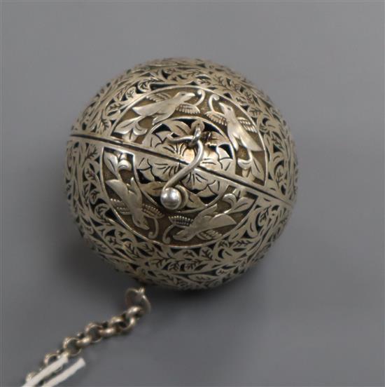 A modern silver copy of a Tang spherical incense burner